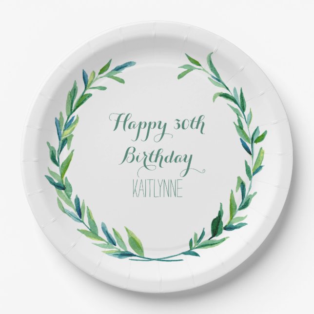 Decor 30th Birthday Party Olive Leaf Laurel Wreath Paper Plate (Front)