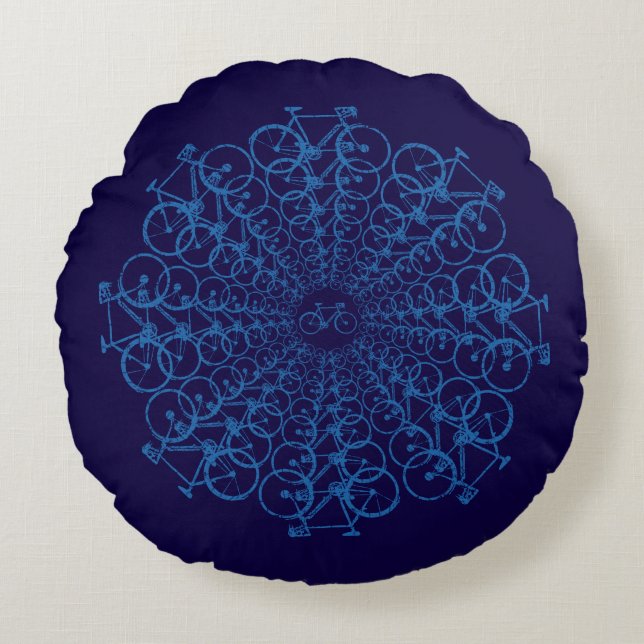 decor bike-themed blue bicycles round cushion (Front)
