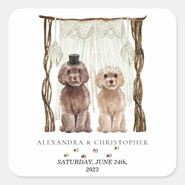 Decor Brown Cavapoo Dogs Couple Square Sticker (Front)