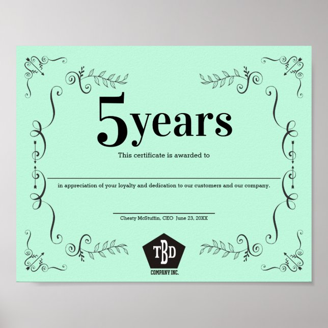 Decor universal employee anniversary certificate (Front)