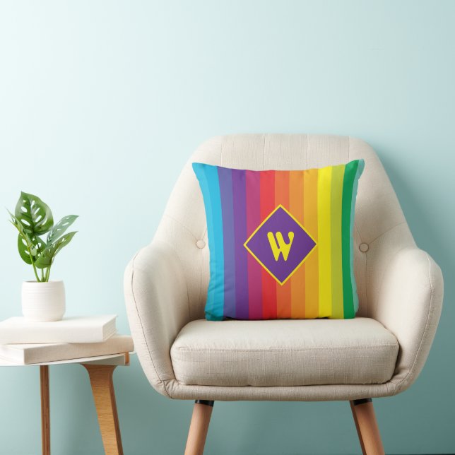 Decora Kei Bold Rainbow Striped Monogram Cushion (Chair)