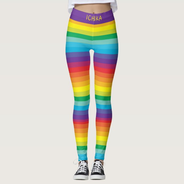 Decora Kei Bright Rainbow Colours Striped Leggings (Front)