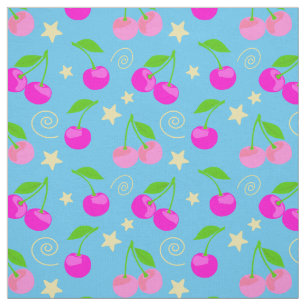 Decora Kei Cute Cherry Pattern on Blue Fabric
