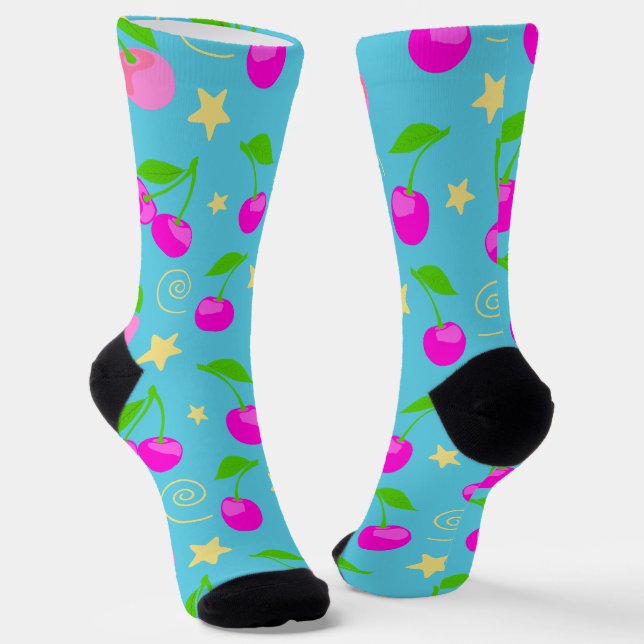 Decora Kei Rainbow Cherry Pattern Socks (Angled)