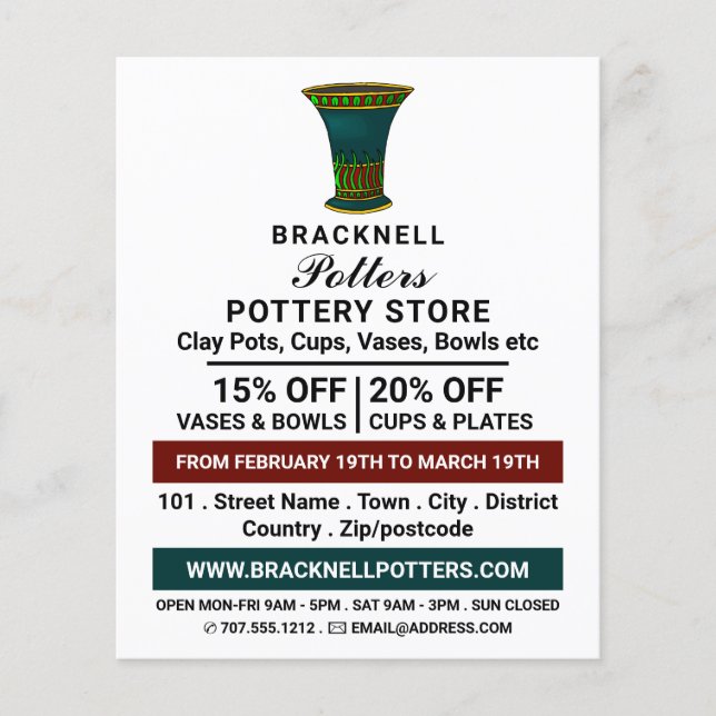 Decorate Vase, Pottery Store, Potters Advert Flyer (Front)