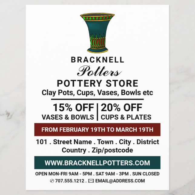 Decorate Vase, Pottery Store, Potters Advert Flyer (Front)
