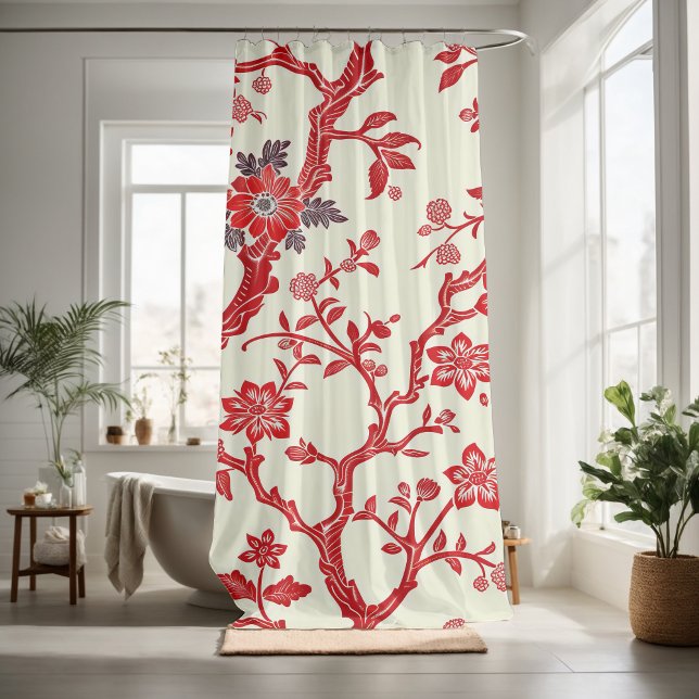 Decorate your bathroom with red floral pattern  shower curtain (Creator Uploaded)