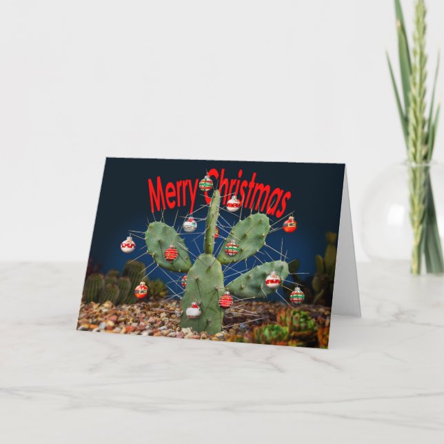 Decorate your Cactus Tree - Merry Christmas Holiday Card (Front)