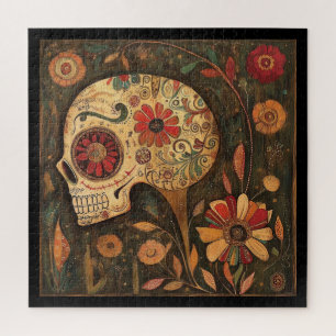 Decorated Autumn Day Of The Dead Skull Jigsaw Puzzle