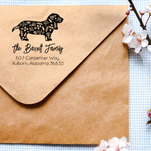 Decorated Basset Hound Family Return Address Rubber Stamp