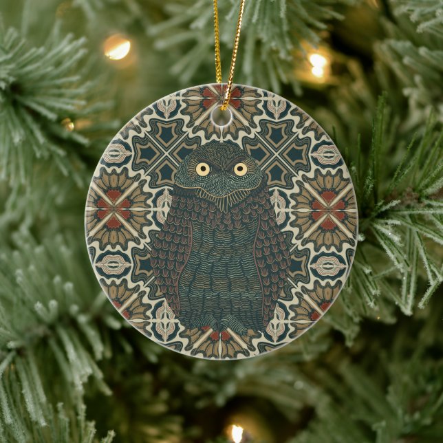 Decorated Burrowing Owl Golden Brown Earth Tones Ceramic Tree Decoration (Tree)