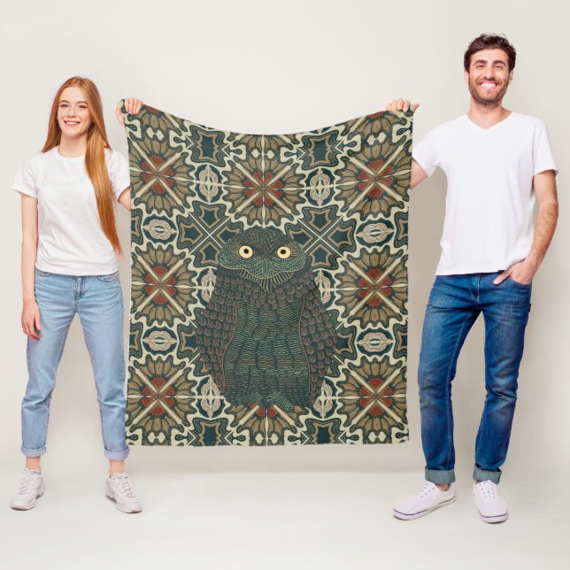 Decorated Burrowing Owl Golden Brown Earth Tones Fleece Blanket (In Situ)