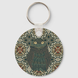 Decorated Burrowing Owl Golden Brown Earth Tones Key Ring