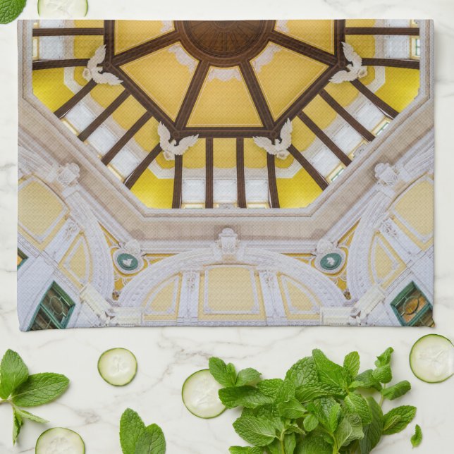 Decorated ceiling at the Tokyo Station Tea Towel (Folded)