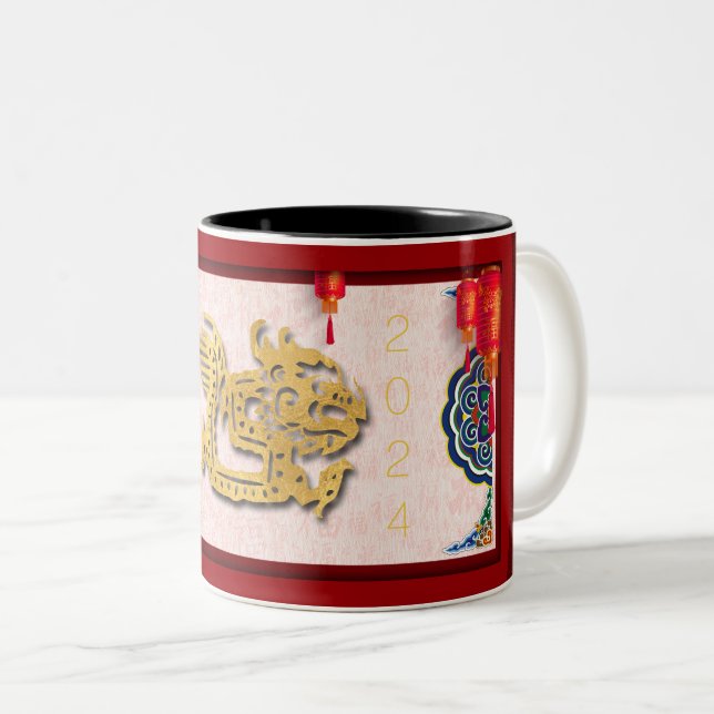 Decorated Chinese Dragon New Year 2024 2TMug Two-Tone Coffee Mug (Front Right)