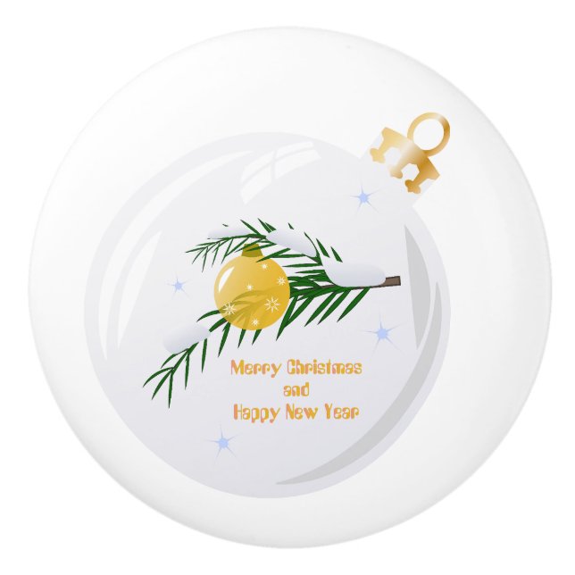 Decorated Christmas branch in bauble  Ceramic Knob (Front)