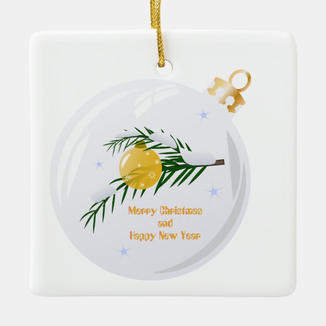 Decorated Christmas branch in bauble Ceramic Ornament (Front)