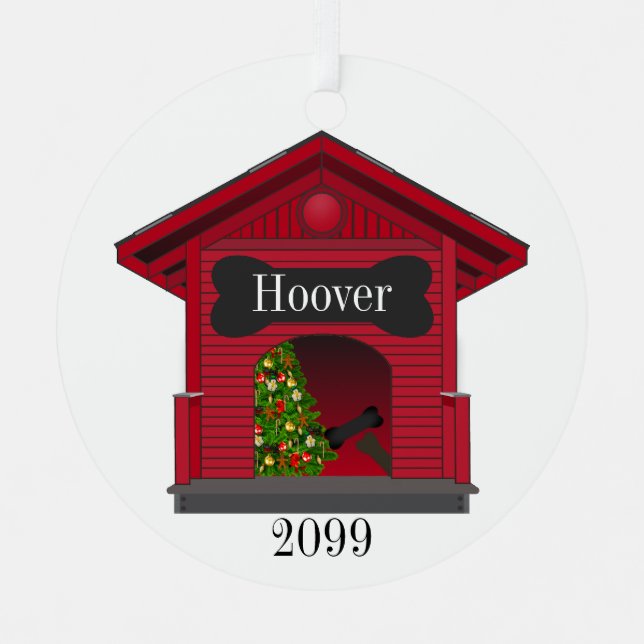 Decorated Christmas Dog House Personalised  Metal Tree Decoration (Front)