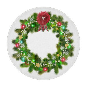 Decorated Christmas Festive Wreath Cutting Board