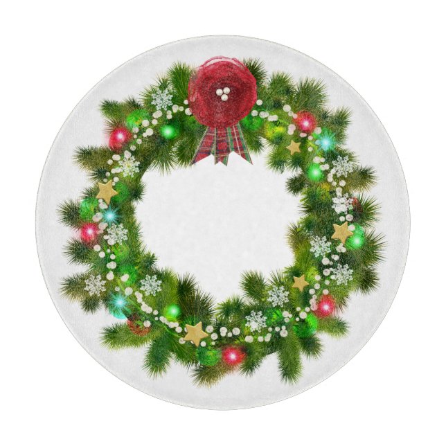 Decorated Christmas Festive Wreath Cutting Board (Front)
