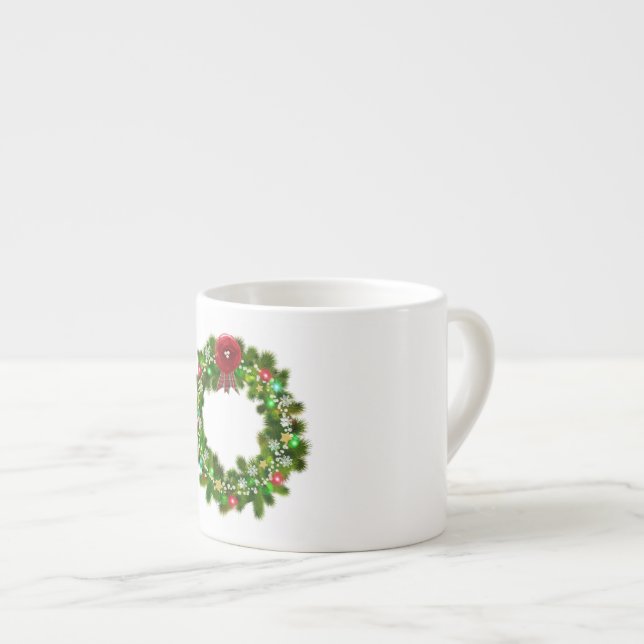 Decorated Christmas Festive Wreath Espresso Cup (Front Right)