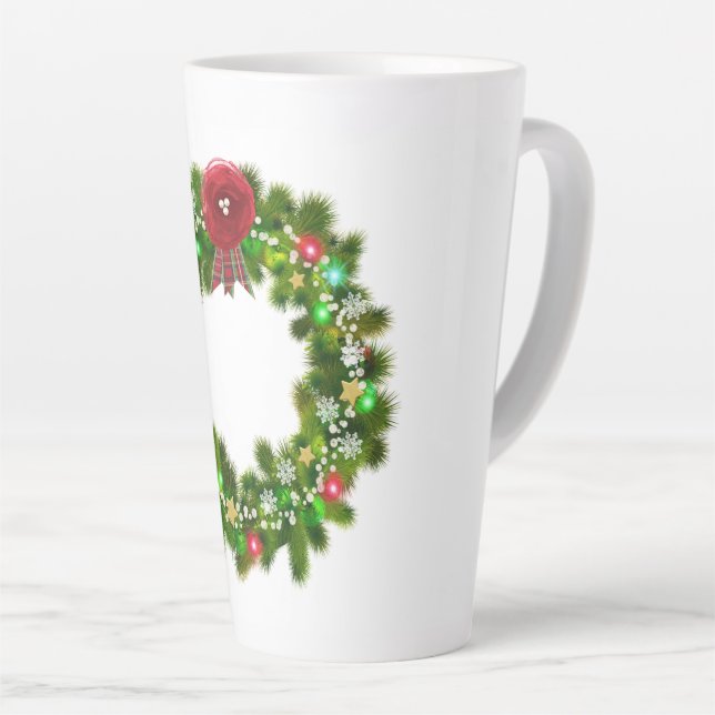 Decorated Christmas Festive Wreath Latte Mug (Right Angle)