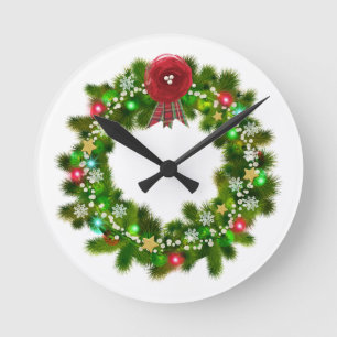 Decorated Christmas Festive Wreath Round Clock