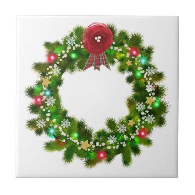 Decorated Christmas Festive Wreath Tile (Front)