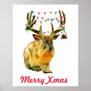 Decorated Christmas Jackalope Merry Xmas Poster