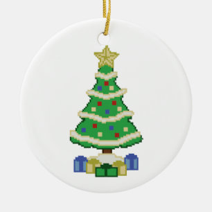 Decorated Christmas Tree 8bit Video Game Style Ceramic Tree Decoration