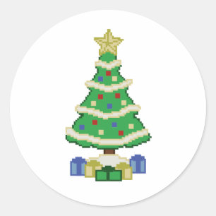Decorated Christmas Tree 8bit Video Game Style Cla Classic Round Sticker