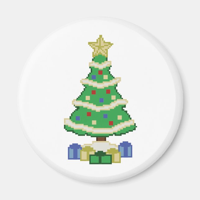 Decorated Christmas Tree 8bit Video Game Style Mag Magnet (Front)
