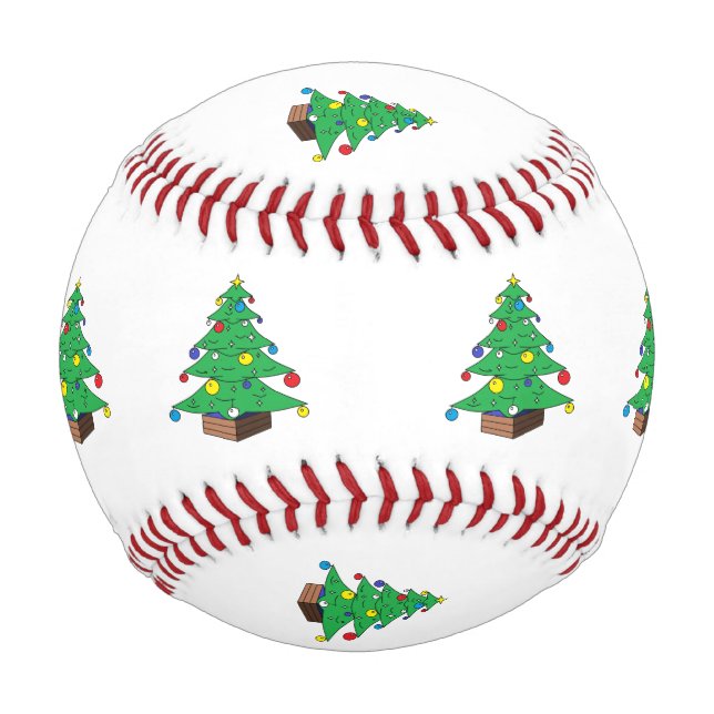 Decorated Christmas tree cartoon Baseball (Front)