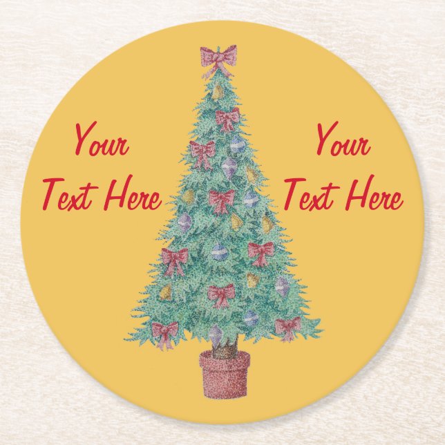 decorated christmas tree contempory festive round paper coaster (Front)
