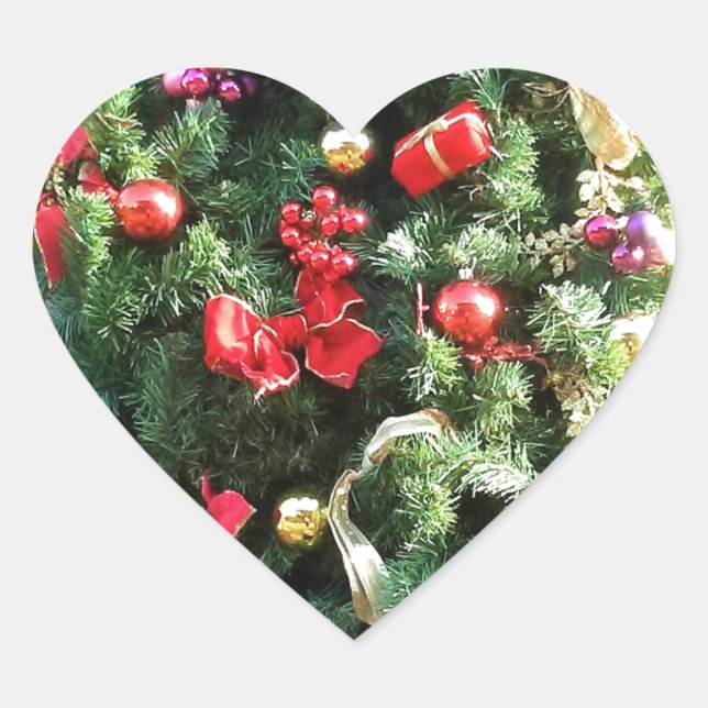 Decorated Christmas Tree Heart Sticker (Front)