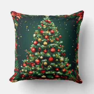 Decorated Christmas Tree in a Winter Scene Cushion