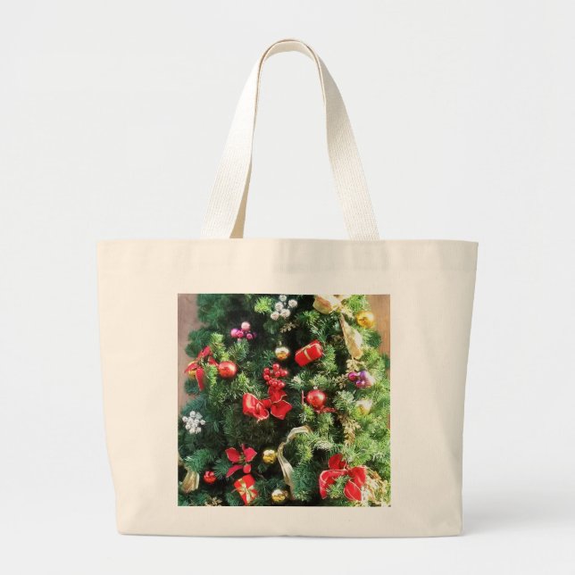Decorated Christmas Tree Large Tote Bag (Front)