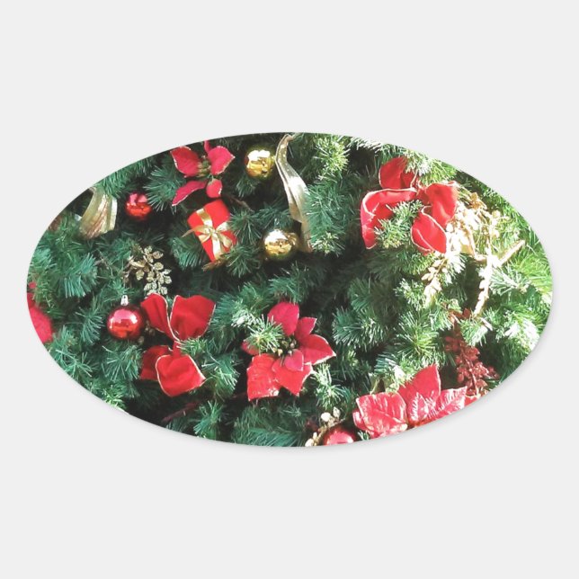 Decorated Christmas Tree Oval Sticker (Front)