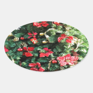 Decorated Christmas Tree Oval Sticker