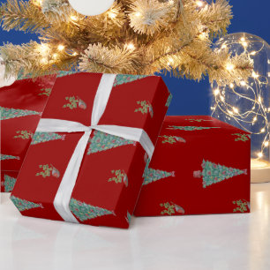 decorated christmas tree robin ivy seasonal art wrapping paper