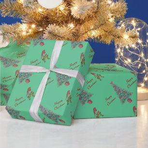 decorated christmas tree robin ivy seasonal wrapping paper