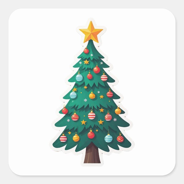 Decorated Christmas Tree Square Sticker (Front)