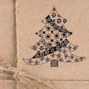 Decorated Christmas tree with Pattern Holiday Rubber Stamp