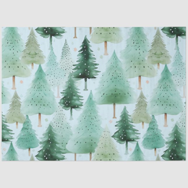 Decorated Christmas Trees Blue Christmas Tissue Paper (Front)
