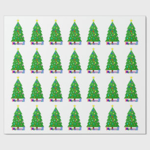 Decorated Christmas Trees & Christmas Presents Wrapping Paper