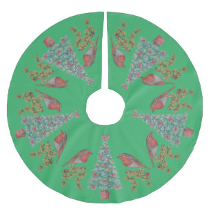 decorated christmas trees with ivy and robins brushed polyester tree skirt