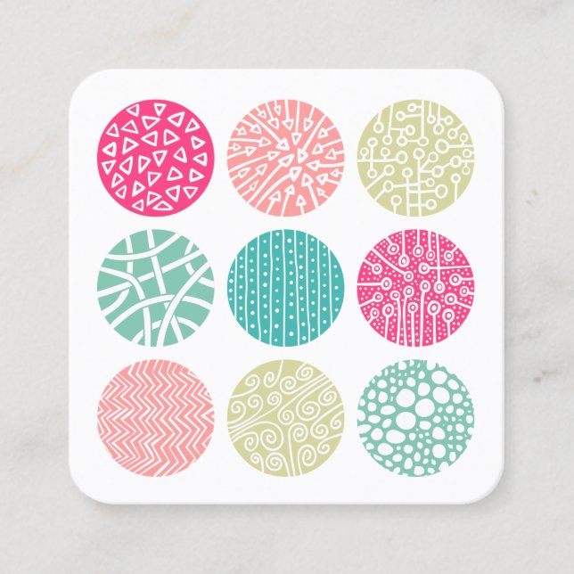 Decorated Circles - Colours 01 Square Business Card (Front)