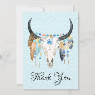 Decorated Cow Skull Thank You Flat Card