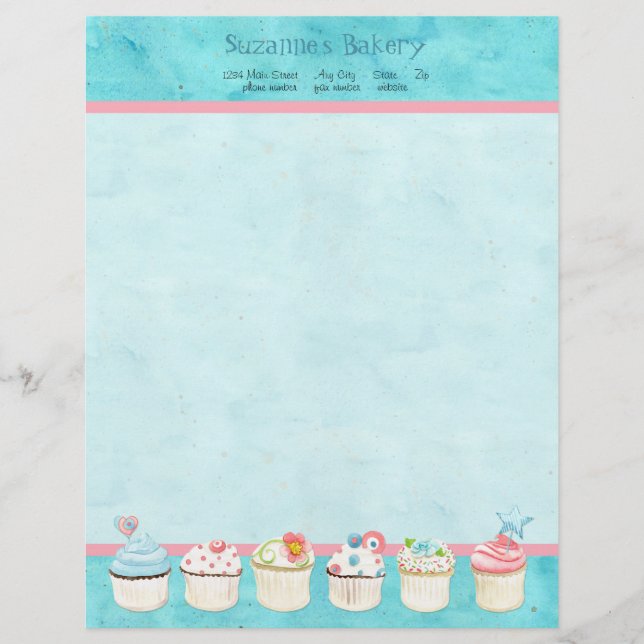 Decorated Cupcakes Custom Cake Business Stationery Personalized Letterhead (Front)