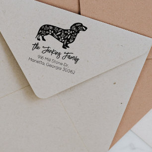 Decorated Dachshund Family Return Address  Rubber Stamp